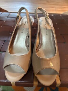 Bandolino Nude Patent Peep-Toe Slingback Heels
